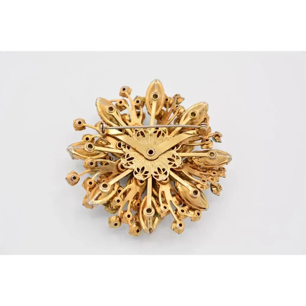 Vintage Crystal Flower Pin Brooch Aurora Borealis Rhinestone Prong 1980s BinAT